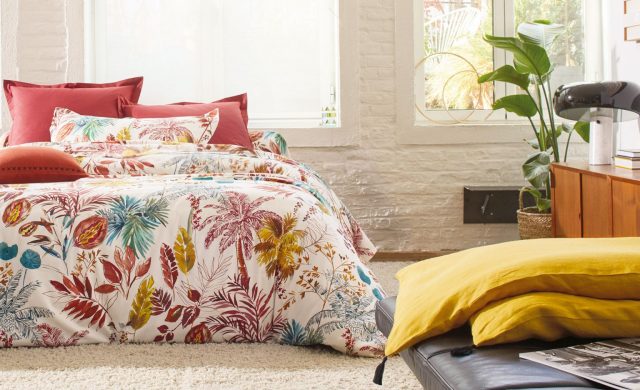 Photo linge de lit design ambiance tropicale